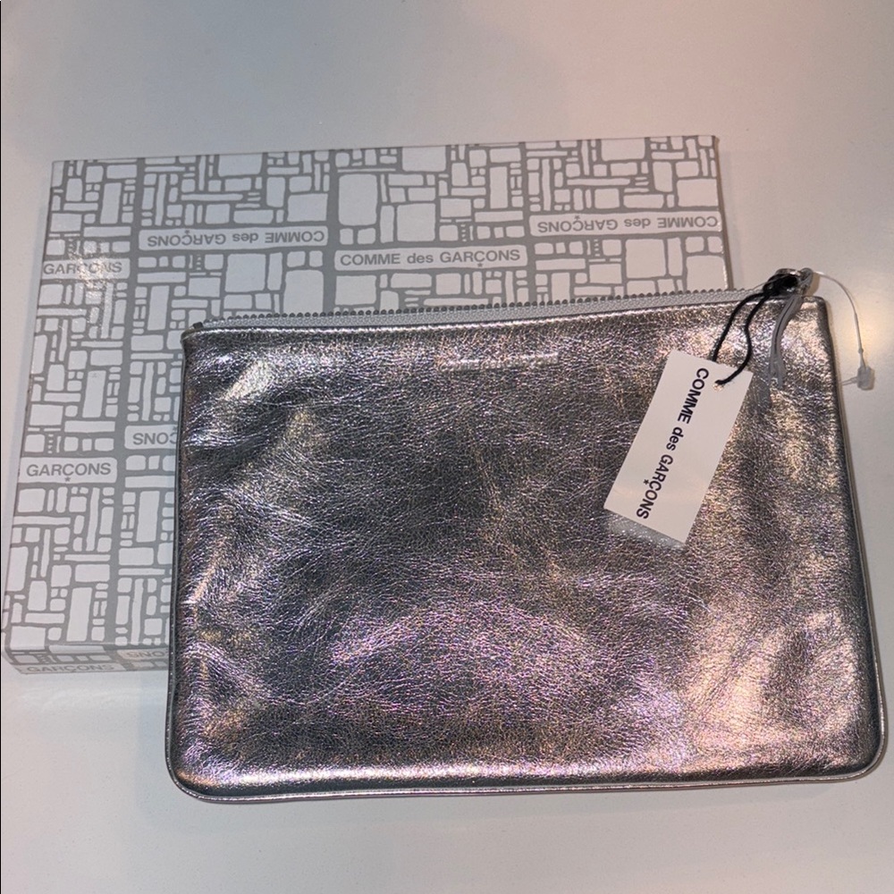 Comme des Garçons Metallic Silver Pouch men’s women’s unisex tolitery clutch gym